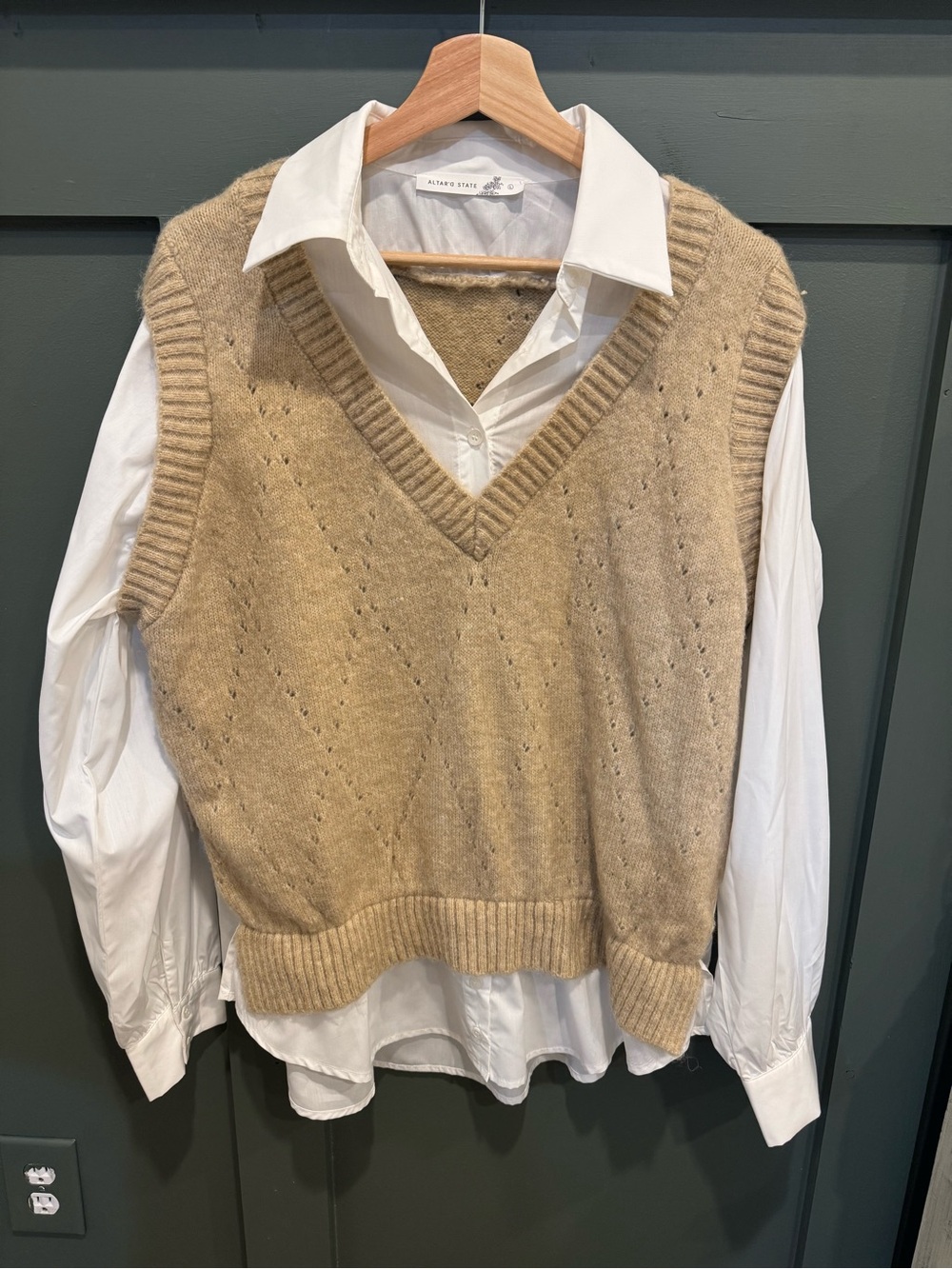Altar'd State Beige Knit V-Neck Sweater Vest